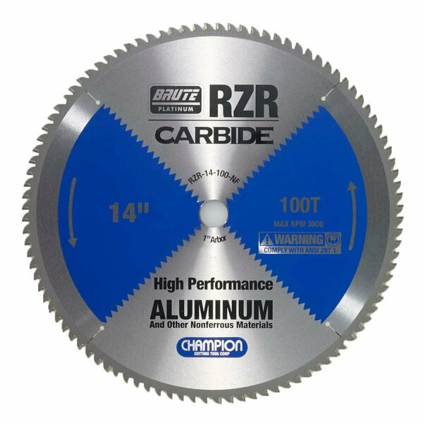 Brute Platinum 14in Brute RZR Carbide Tipped Circular Saw Blades for Aluminum / Non-Ferrous, 100 Teeth, 1in Arbor CHA RZR-14-100-NF